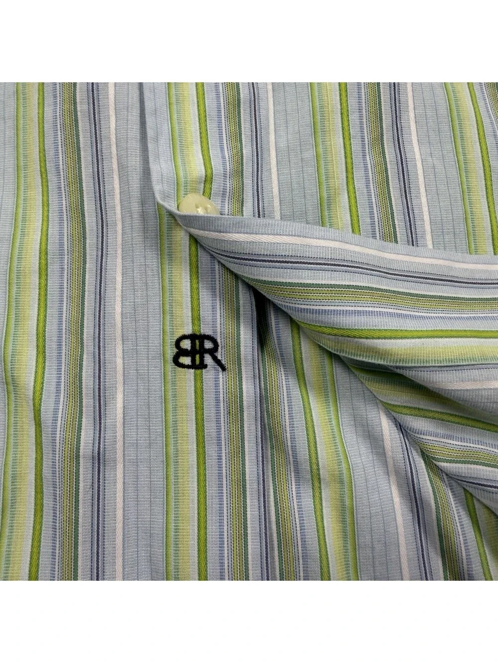 Banana Republic Slim Fit Men’s L Blue Green White Striped Cotton Button-Up